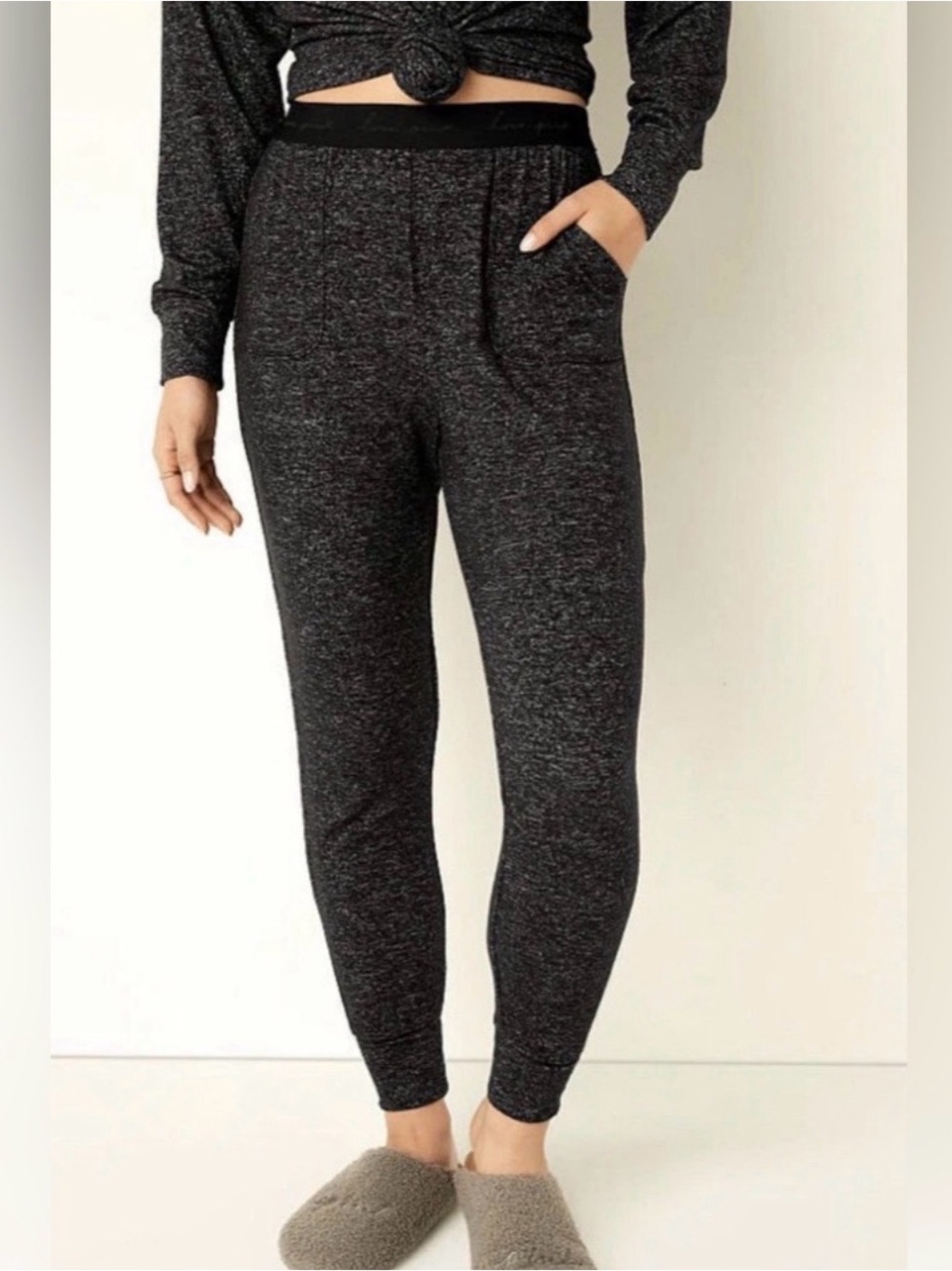 PINK Victorias Secret Cozy Jogger Sleep Pants w/ Pockets Heathered Purple Small - Picture 9 of 16